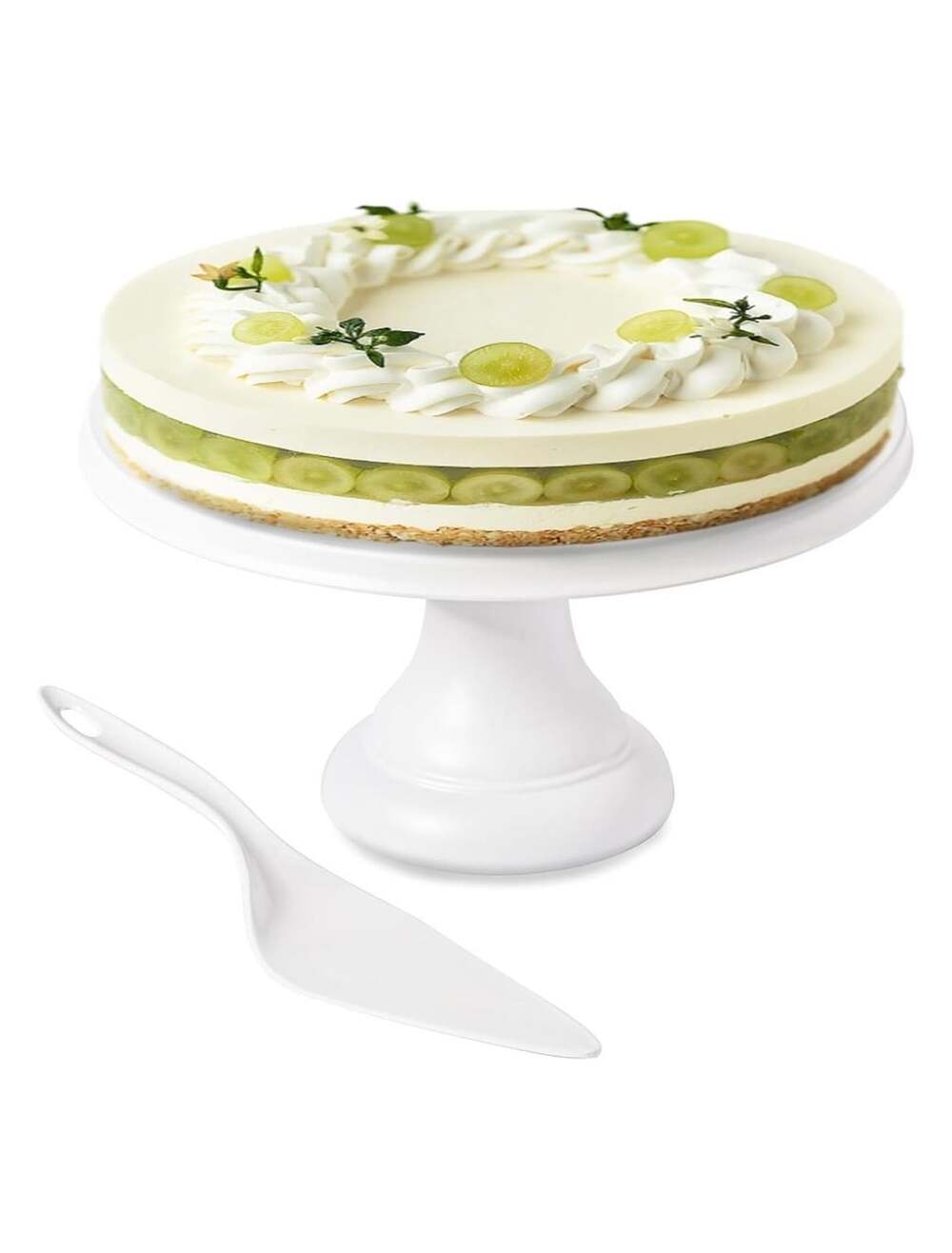 9.6 Inch White Cake Stand with Cake Server Set